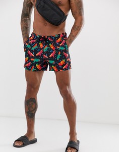 Короткие шорты для плавания с принтом ASOS DESIGN-Черный