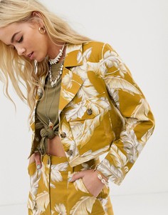 Укороченный льняной блейзер с тропическим принтом ASOS DESIGN-Мульти