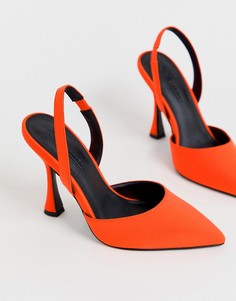 Неоново-оранжевые туфли на каблуке с ремешком вокруг щиколотки ASOS DESIGN Pitcher-Оранжевый