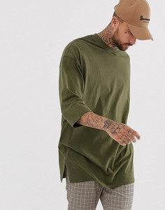 Супердлинная oversize-футболка цвета хаки с рукавами 3/4 ASOS DESIGN-Зеленый