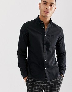 Черная джинсовая приталенная рубашка ASOS DESIGN-Черный