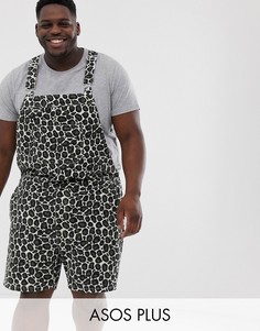 Джинсовый облегающий комбинезон с шортами и леопардовым принтом ASOS DESIGN Plus-Зеленый
