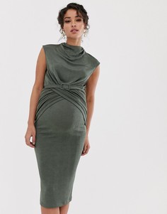 Платье миди с поясом и драпировкой ASOS DESIGN Maternity-Зеленый