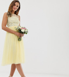 Платье миди лимонного цвета с сетчатым лифом и пайетками Maya Bridesmaid-Желтый