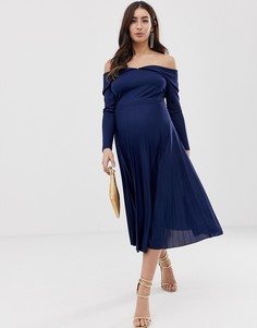 Плиссированное платье миди ASOS DESIGN-Темно-синий