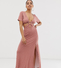 Платье макси в горошек с вырезом на талии и кольцом ASOS DESIGN Petite-Мульти