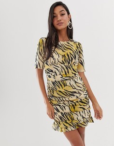 Платье мини с тигровым принтом и сборками по бокам ASOS DESIGN-Мульти