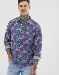 Свободная джинсовая рубашка с цветочным принтом ASOS DESIGN-Синий