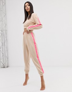 Укороченный свитшот и джоггеры с яркими полосками по бокам ASOS DESIGN-Розовый