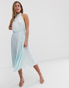 Платье-халтер миди с плиссировкой на талии ASOS DESIGN-Зеленый