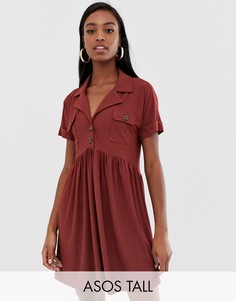 Свободное фактурное платье мини с пуговицами ASOS DESIGN Tall-Оранжевый