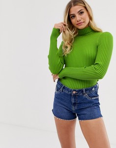Трикотажный джемпер в рубчик с отворачивающимся воротником ASOS DESIGN-Зеленый