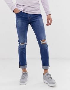 Выбеленные синие узкие джинсы New Look-Синий