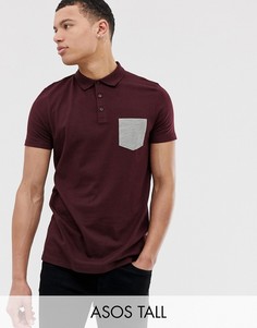 Бордовая футболка-поло с контрастным карманом ASOS DESIGN Tall-Красный