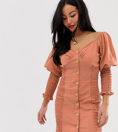 Платье мини на пуговицах с присборенной отделкой ASOS DESIGN Petite-Розовый