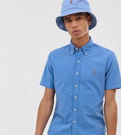 Синяя оксфордская приталенная рубашка с короткими рукавами и логотипом Polo Ralph Lauren эксклюзивно для Asos-Синий