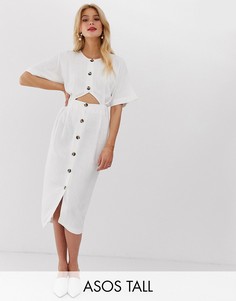 Платье миди на пуговицах с вырезом ASOS DESIGN Tall-Кремовый