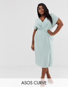 Платье миди с драпировкой ASOS DESIGN Curve-Синий