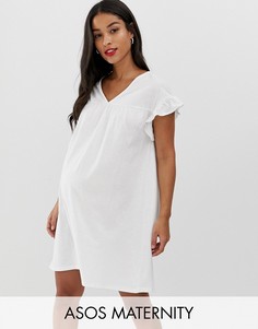 Двустороннее хлопковое меланжевое свободное платье мини ASOS DESIGN Maternity-Белый