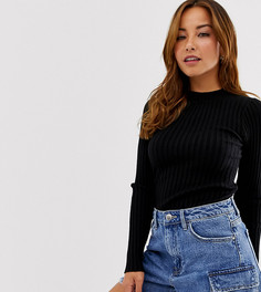 Джемпер в мелкий рубчик с круглым вырезом ASOS DESIGN Petite-Черный