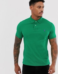 Облегающее ярко-зеленое поло из пике с логотипом игрока Polo Ralph Lauren-Зеленый