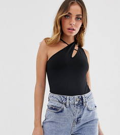 Асимметричный топ халтер на одно плечо ASOS DESIGN Petite-Черный