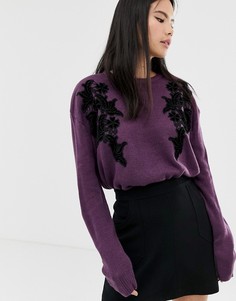 Фиолетовый свободный джемпер с бархатной аппликацией Brave Soul