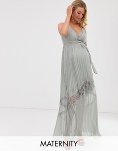 Платье макси с кружевной вставкой Little Mistress Maternity-Зеленый