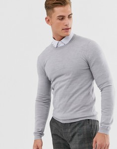 Серый меланжевый обтягивающий джемпер из мериносовой шерсти ASOS DESIGN
