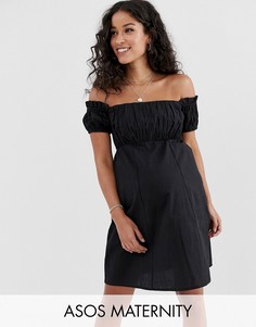 Сарафан мини с открытыми плечами и присборенным лифом ASOS DESIGN Maternity-Черный