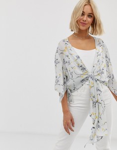 Топ с цветочным принтом и завязкой QED London-Мульти