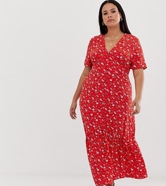 Свободное платье макси с винтажным цветочным принтом Glamorous Curve-Красный