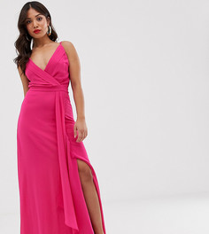 Платье макси цвета фуксии на бретельках с запахом и годе TFNC Petite-Розовый