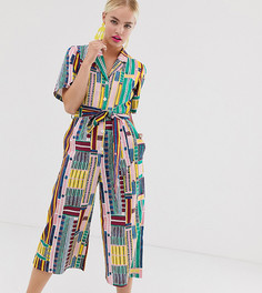 Комбинезон с пуговицами и решетчатым принтом ASOS MADE IN KENYA-Мульти