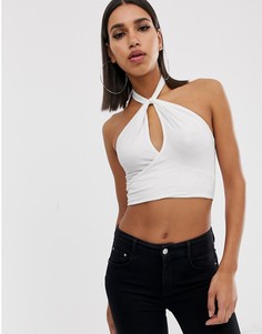Кроп-топ с лямкой через шею и вырезом капелькой спереди ASOS DESIGN-Белый