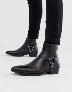 Черные кожаные ботинки челси в стиле вестерн на кубинском каблуке ASOS-Черный