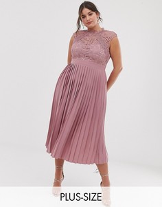 Платье мидакси с кружевным топом и юбкой в складку Little Mistress Plus-Розовый