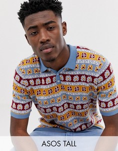 Трикотажное поло с цветочным принтом ASOS DESIGN Tall-Синий
