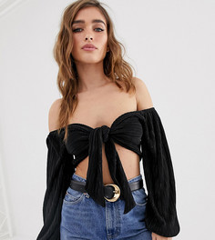Плиссированный кроп-топ с завязкой спереди ASOS DESIGN Petite-Черный