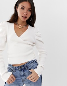 Джемпер с пышными рукавами и запахом ASOS DESIGN-Белый
