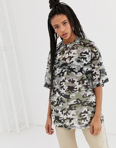 Сетчатая oversize-футболка с камуфляжным принтом ASOS DESIGN-Зеленый