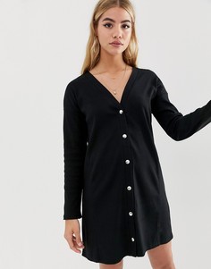 Платье на кнопках с длинными рукавами ASOS DESIGN-Черный