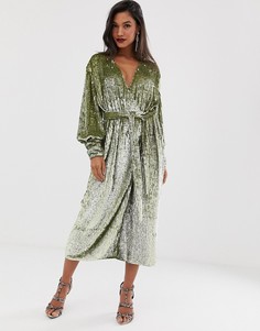 Платье миди с пайетками и запахом ASOS EDITION-Зеленый