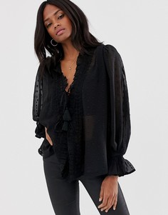 Полупрозрачная блузка с длинными рукавами ASOS DESIGN-Черный