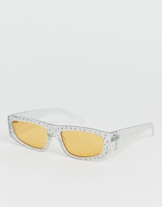 Солнцезащитные очки в прозрачной пластиковой блестящей оправе со стразами с оранжевыми стеклами ASOS DESIGN-Белый