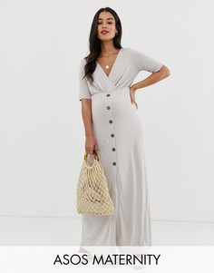 Платье макси на пуговицах с запахом ASOS DESIGN Maternity-Бежевый