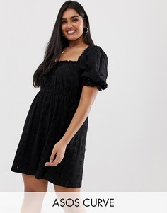 Платье мини с вышивкой ришелье ASOS DESIGN Curve prairie-Черный