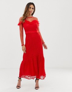 Платье макси с кружевной накладкой и оборками Liquorish-Красный