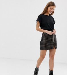 Коричневая юбка мини из ткани понте в клетку с молнией ASOS DESIGN Petite-Мульти