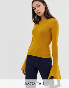 Облегающий джемпер с круглым вырезом и расклешенными рукавами ASOS DESIGN Tall-Бежевый